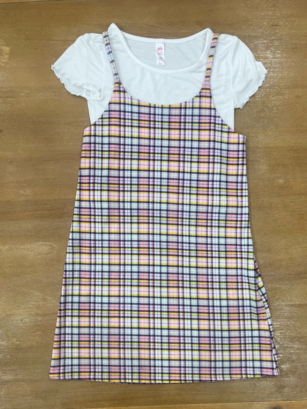 Justice jumper style dress with white cropped short sleeve top size 12